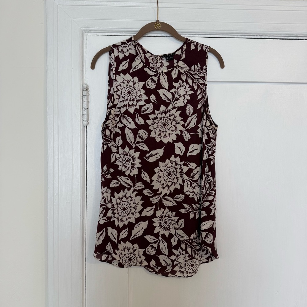 Theory Bringam Silk Top in Burgundy Floral